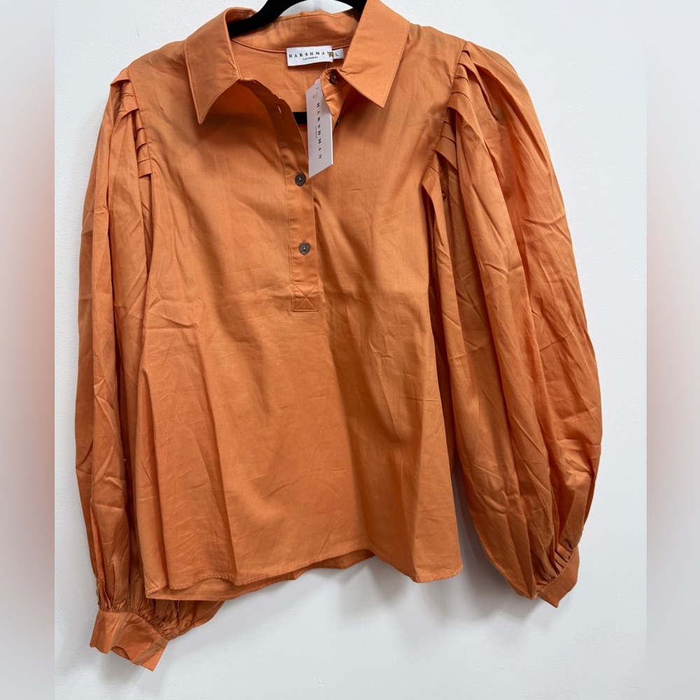 Harshman Ellis blouse, size 3X, NWT Orange Woman's top shirt puff sleeve Plus
